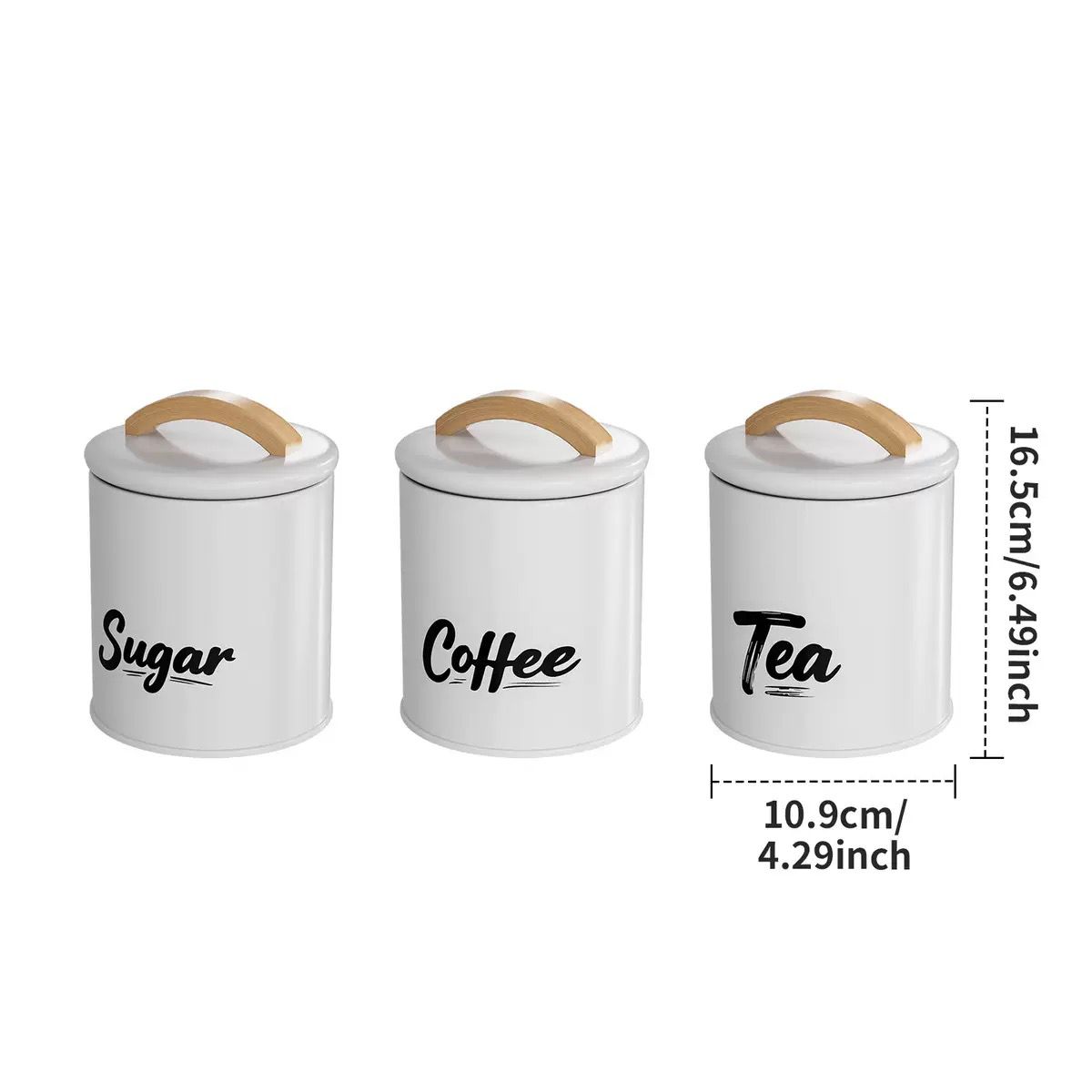 3-Piece Kitchen Storage Canister Set – Sugar, Coffee & Tea Containers with Wooden Lid Handles