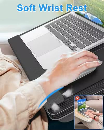 Laptop Lap Desk with Cushion – 21.6-Inch Bed Tray Table with Built-In Mouse Pad, Tablet & Phone Slots