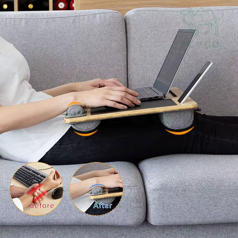 Laptop Lap Desk with Cushion – 21.6-Inch Bed Tray Table in White Maple with Built-In Mouse Pad, Tablet & Phone Slots