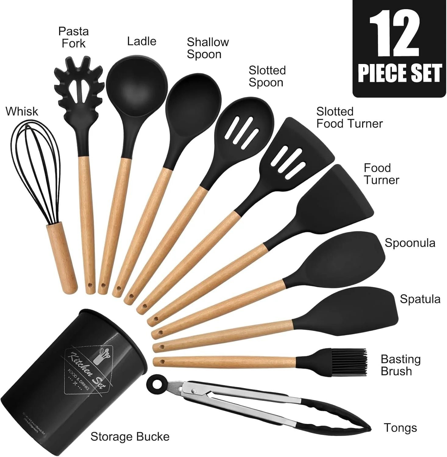 Premium 12-Piece Silicone Kitchen Utensil Set with Storage Canister