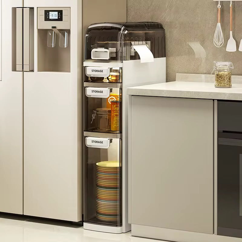 Slim 4-Tier Kitchen & Bathroom Storage Cabinet with Built-in Tissue Dispenser