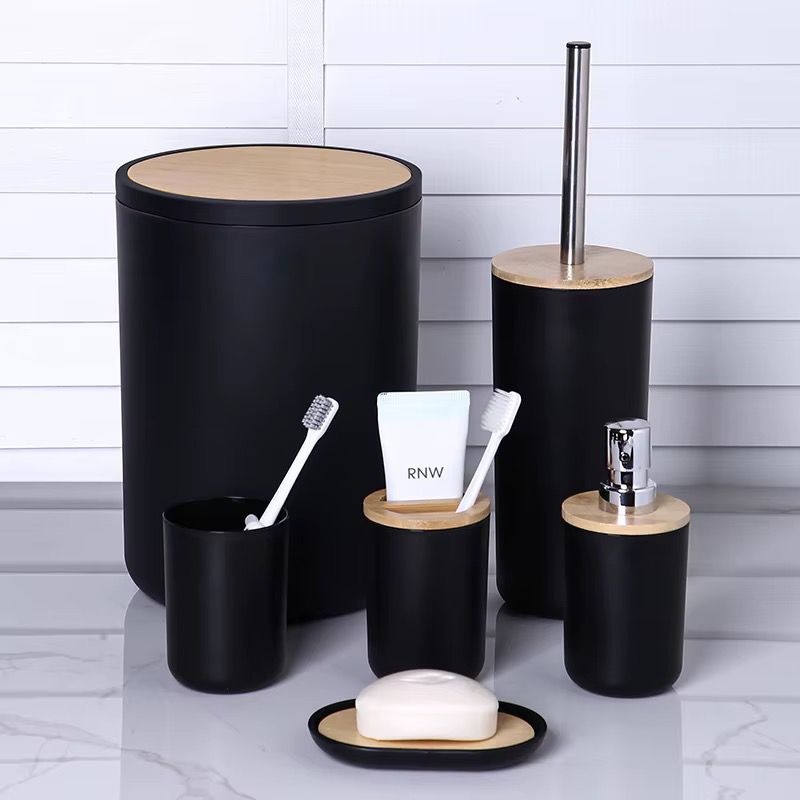 6-Piece Ceramic & Bamboo Bathroom Accessory Set