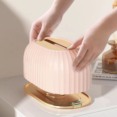 Fluted Tissue Box with Integrated Spring Lift and Gold-Tone Base
