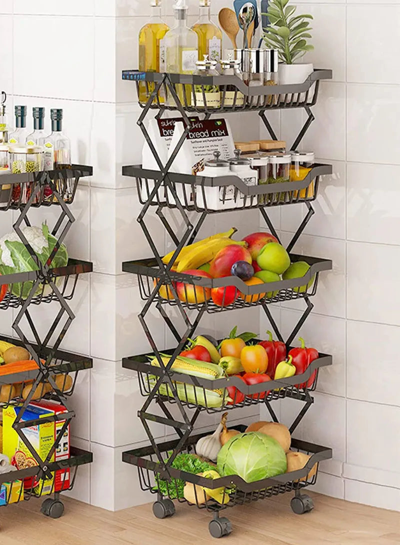5-Tier Foldable Floor-Standing Mobile Storage Rack
