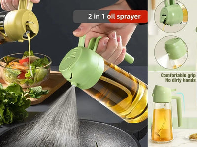Dispenser and Sprayer Oil Bottle 470ml 2 in 1 Glass Oil Spray Bottle for Cooking