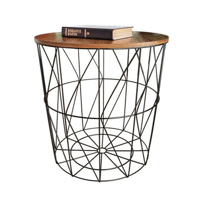 Side Round Coffee Table with Storage Basket