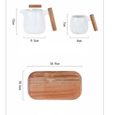 Japanese Style Tea Set Wooden Handle Ceramic Thickened High Borosilicate Heat Resistant