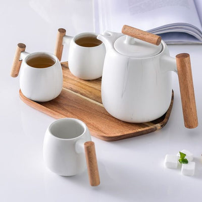 Japanese Style Tea Set Wooden Handle Ceramic Thickened High Borosilicate Heat Resistant