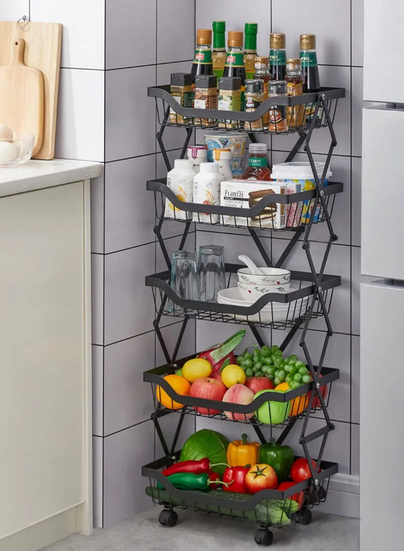 5-Tier Foldable Floor-Standing Mobile Storage Rack