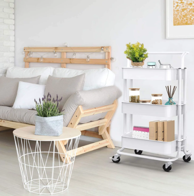 3-Tier Carbon Steel Mobile Storage Utility Cart-White