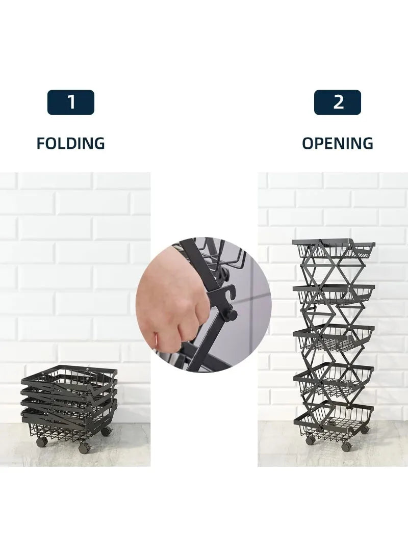 5-Tier Foldable Floor-Standing Mobile Storage Rack