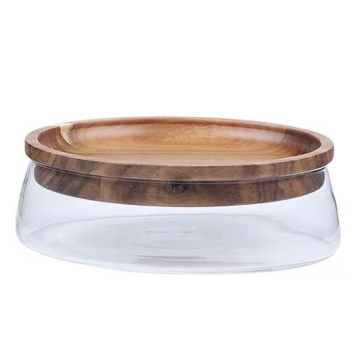 Elegant 2-Tier Stackable Glass Serving Bowls with Acacia Wood Lids