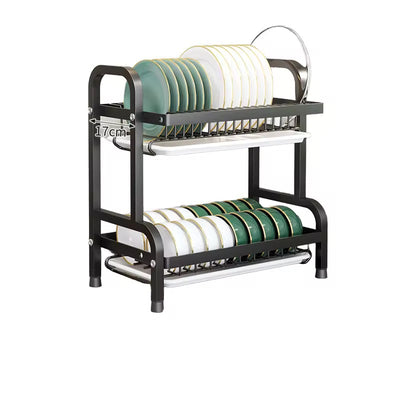 2 Layers Metal Kitchen Rack Carbon Steel Dish Drainer