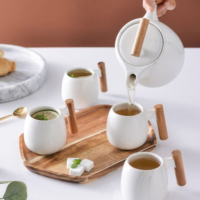 Japanese Style Tea Set Wooden Handle Ceramic Thickened High Borosilicate Heat Resistant