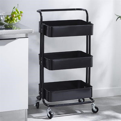 3-Tier Carbon Steel Mobile Storage Utility Cart-Black