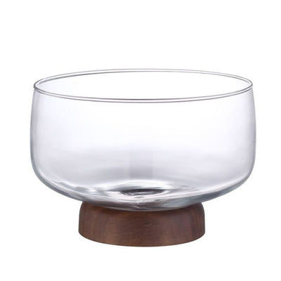 Fruit & Salad Glass Bowl with Wooden Base