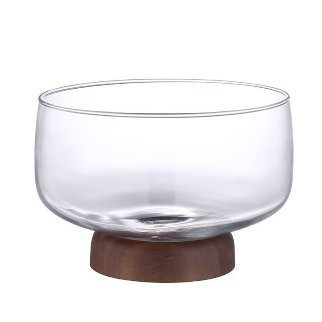 Fruit & Salad Glass Bowl with Wooden Base