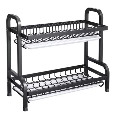 2 Layers Metal Kitchen Rack Carbon Steel Dish Drainer