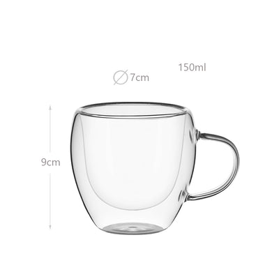 150ML Double Wall Insulated Borosilicate Glass Cups with Handle Heat Resistant Drinking Glasses Mugs for Coffee Tea