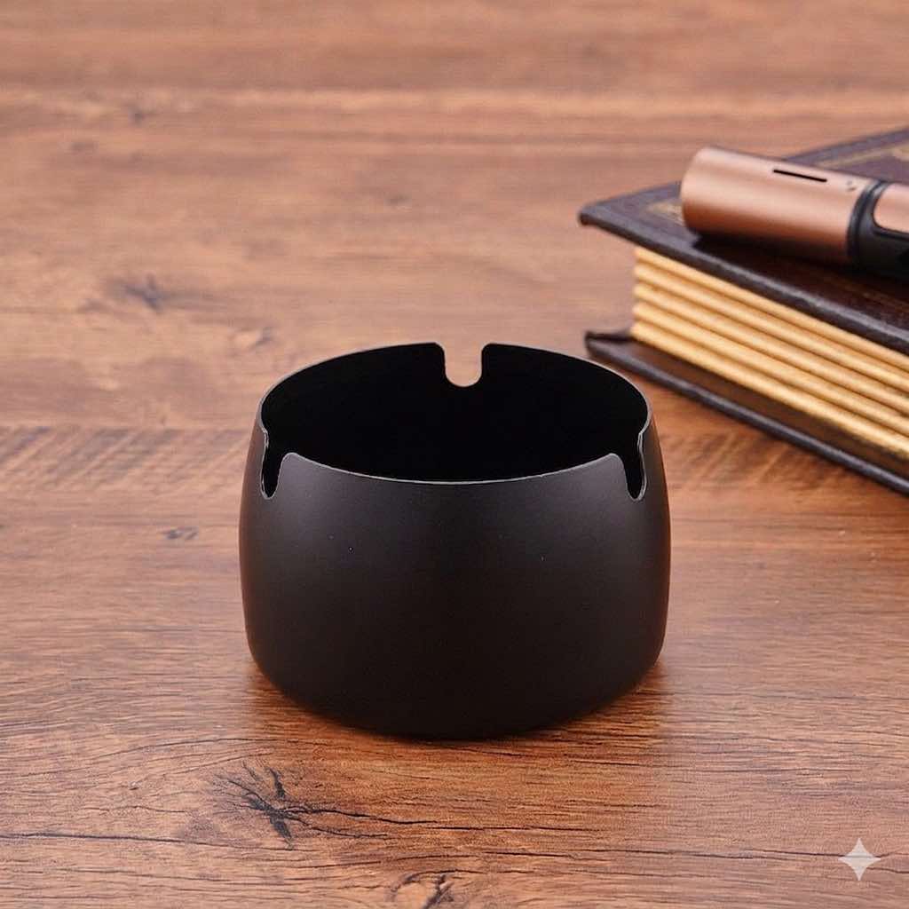 Black Round Stainless Steel Ashtray Cigar