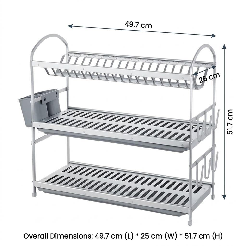 3-Tier Aluminum Space-Saving Dish Drying Rack