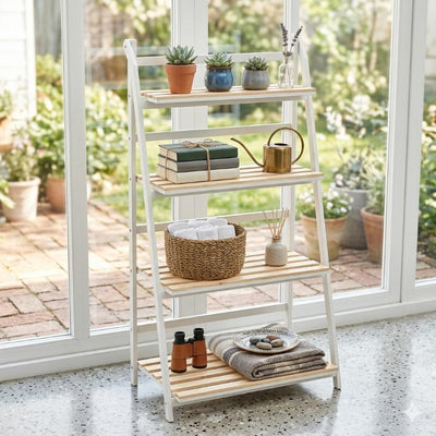 4-Tier Folding Solid Wood Plant Stand & Open Display Ladder