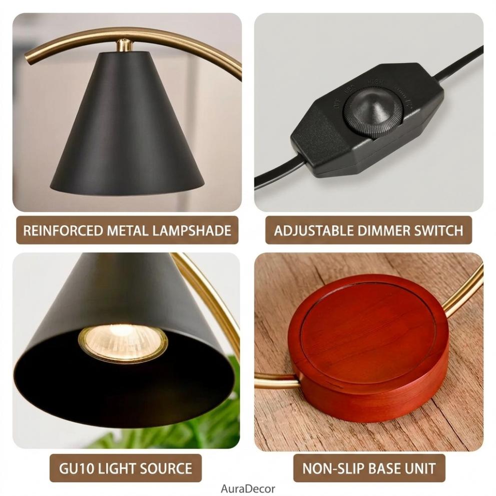 Elegant Arc Candle Warmer Lamp with Dimmer Control in Black and Red