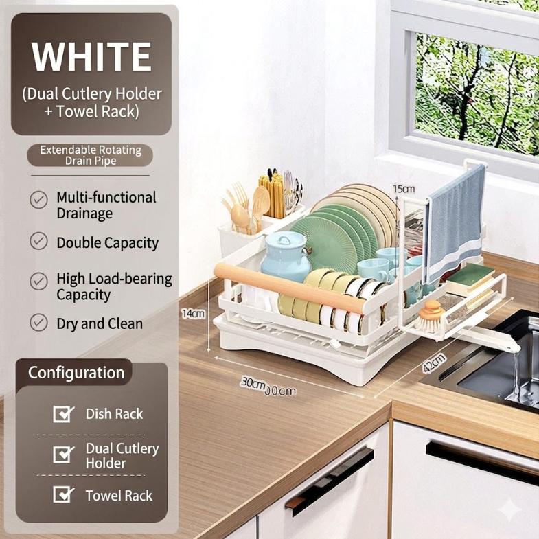 Multi-Functional Kitchen Dish Drying Rack – Arctic White