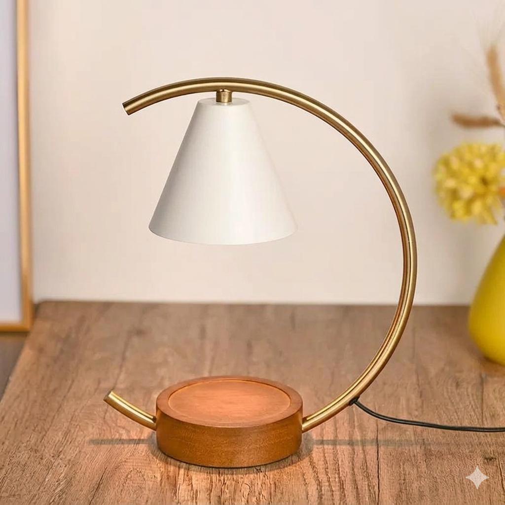 Modern Arc Candle Warmer Lamp in White and Gold