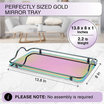 Rectangle Iridescent Beaded Stainless Steel Serving Tray with Handles-Small size