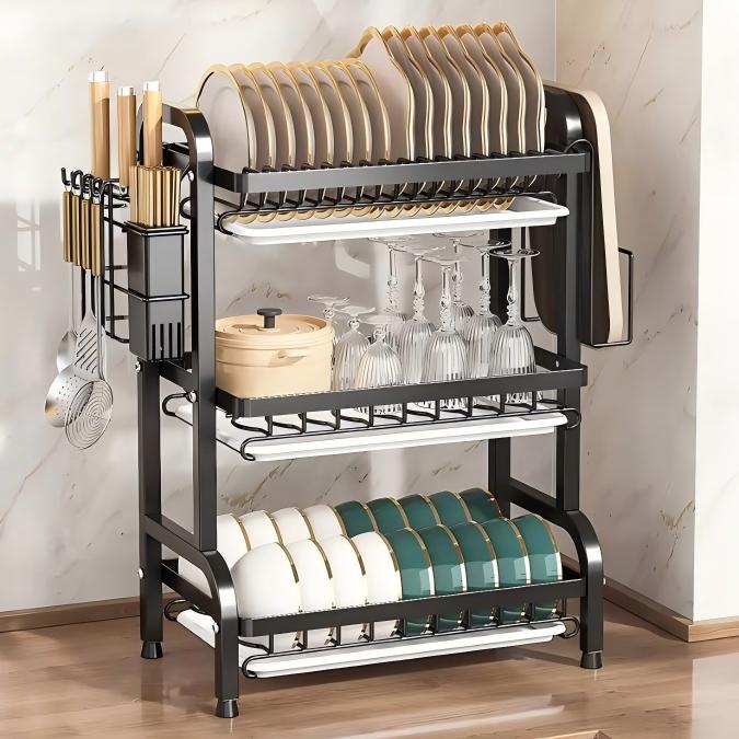 3-Tier Kitchen Dish Drying Rack with Utensil Holder
