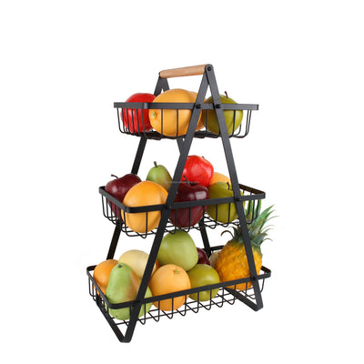 3-Tier Black Metal Wire Market Basket Storage Stand