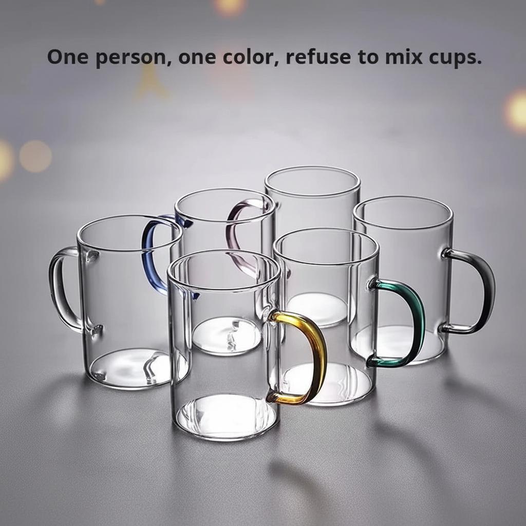 320 ML Set of 6 Clear Borosilicate Glass Cup with Handle Heat Resistant Transparent Glass Cups