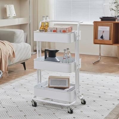 3-Tier Carbon Steel Mobile Storage Utility Cart-White