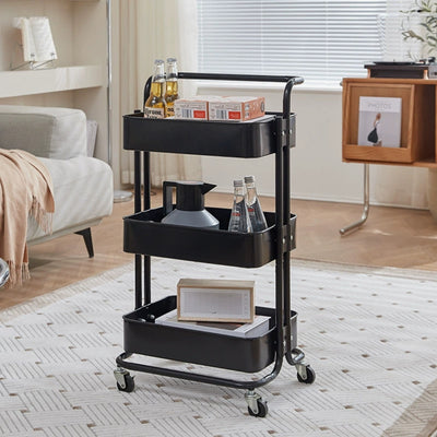 3-Tier Carbon Steel Mobile Storage Utility Cart-Black