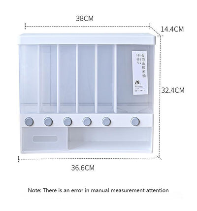 6 Grids Large Grain Cereal Container Food Dispenser Kitchen Pantry