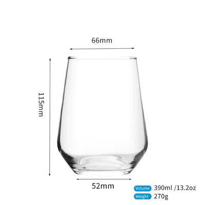Set of 6-370ml Clear Water Beverage Glass Cup