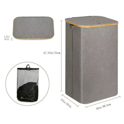 Fabric Laundry Hamper with Bamboo Rim & Removable Inner Bag