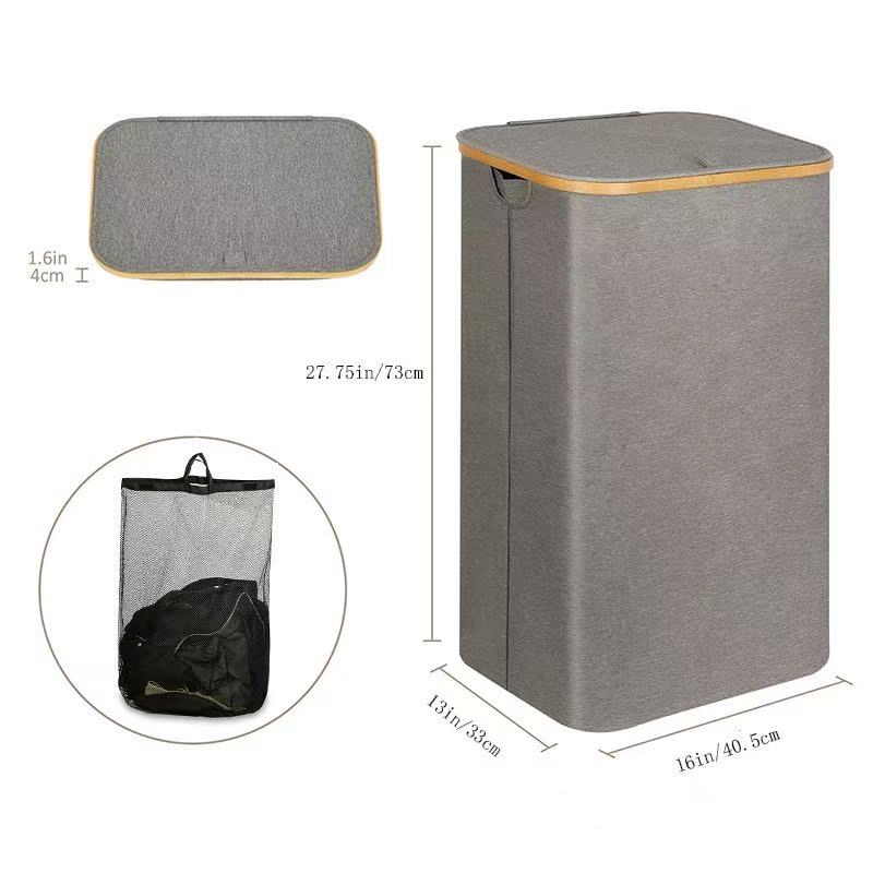 Fabric Laundry Hamper with Bamboo Rim & Removable Inner Bag