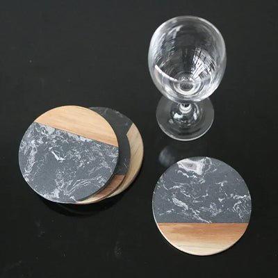 Artisan Dual-Material Marble and Wood Round Coaster 10 cm