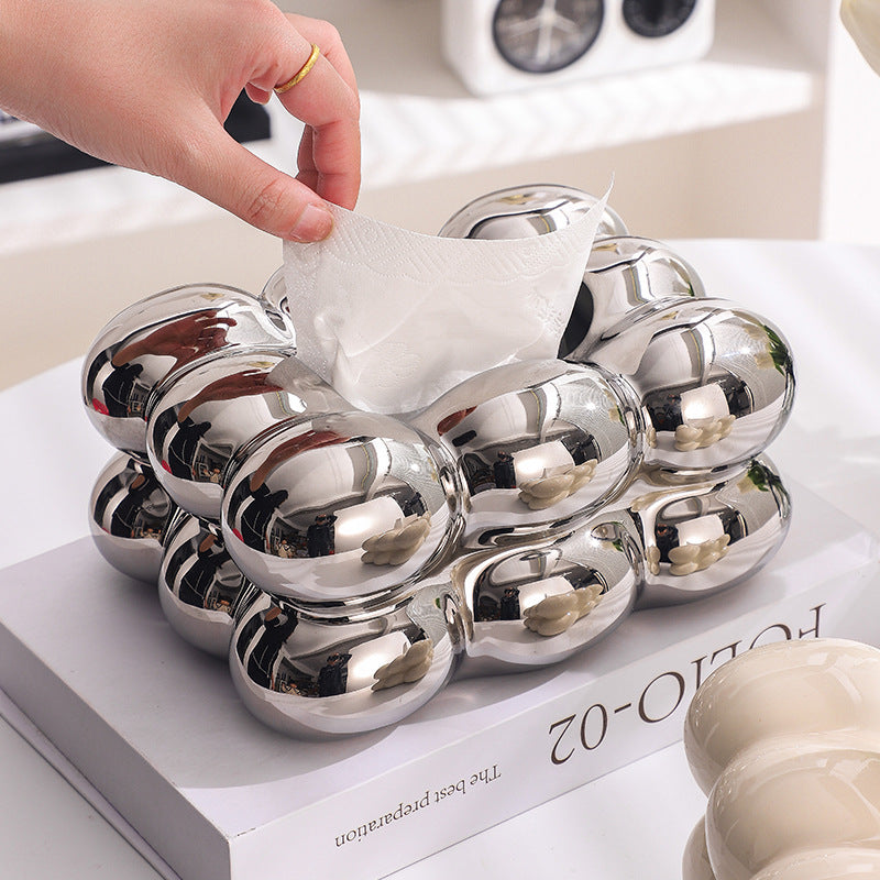High-Gloss Metallic Bubble Sculptural Tissue Box Cover