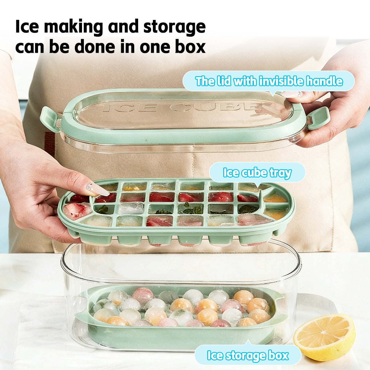 Easy-Release Silicone Ice Cube Tray & Storage Bin Set