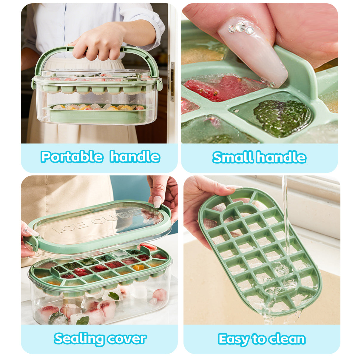Easy-Release Silicone Ice Cube Tray & Storage Bin Set