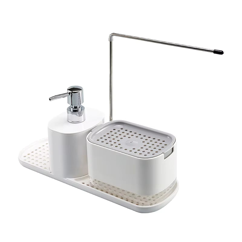 Kitchen Sink Countertop Organizer Rack with Sponge Holder and Soap Dispenser