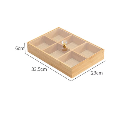 6-Compartment Bamboo Organizer Box with Clear Acrylic Lid