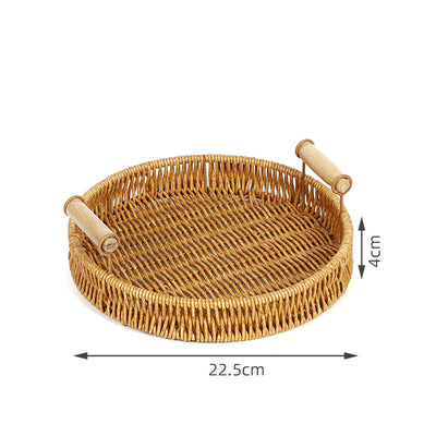 Set of 3 Trays-Rattan Handmade Woven Round Serving Tray for Fruit and Bread