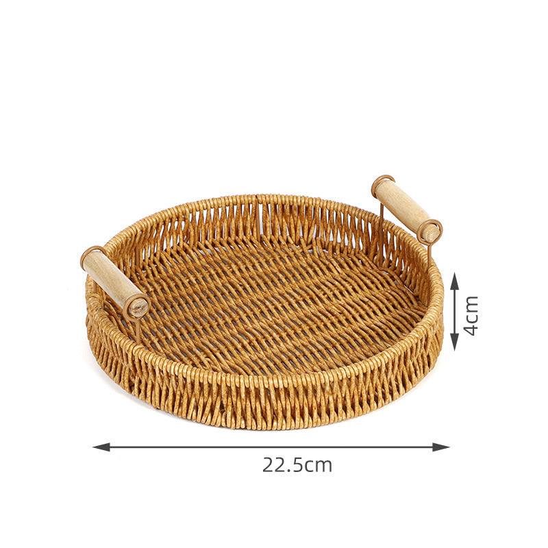 Set of 3 Trays-Rattan Handmade Woven Round Serving Tray for Fruit and Bread