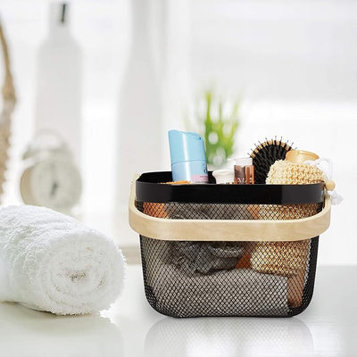 Metal Mesh Storage Basket with Wooden Handle