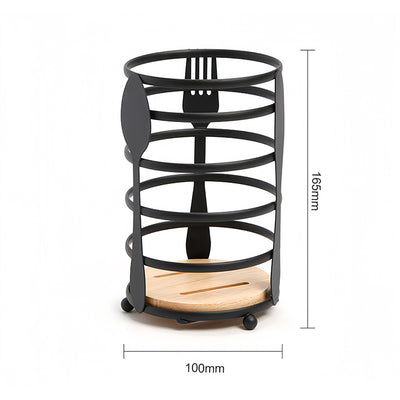 Utensil Holder with Natural Wood Base