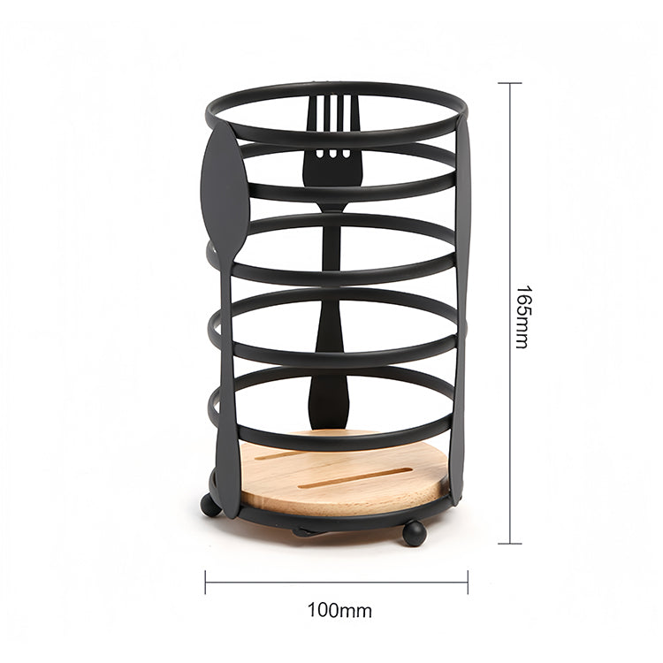 Utensil Holder with Natural Wood Base